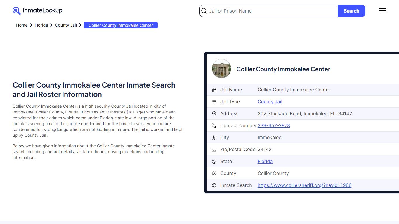 Collier County Immokalee Center Inmate Search, Jail ... - Inmate Lookup