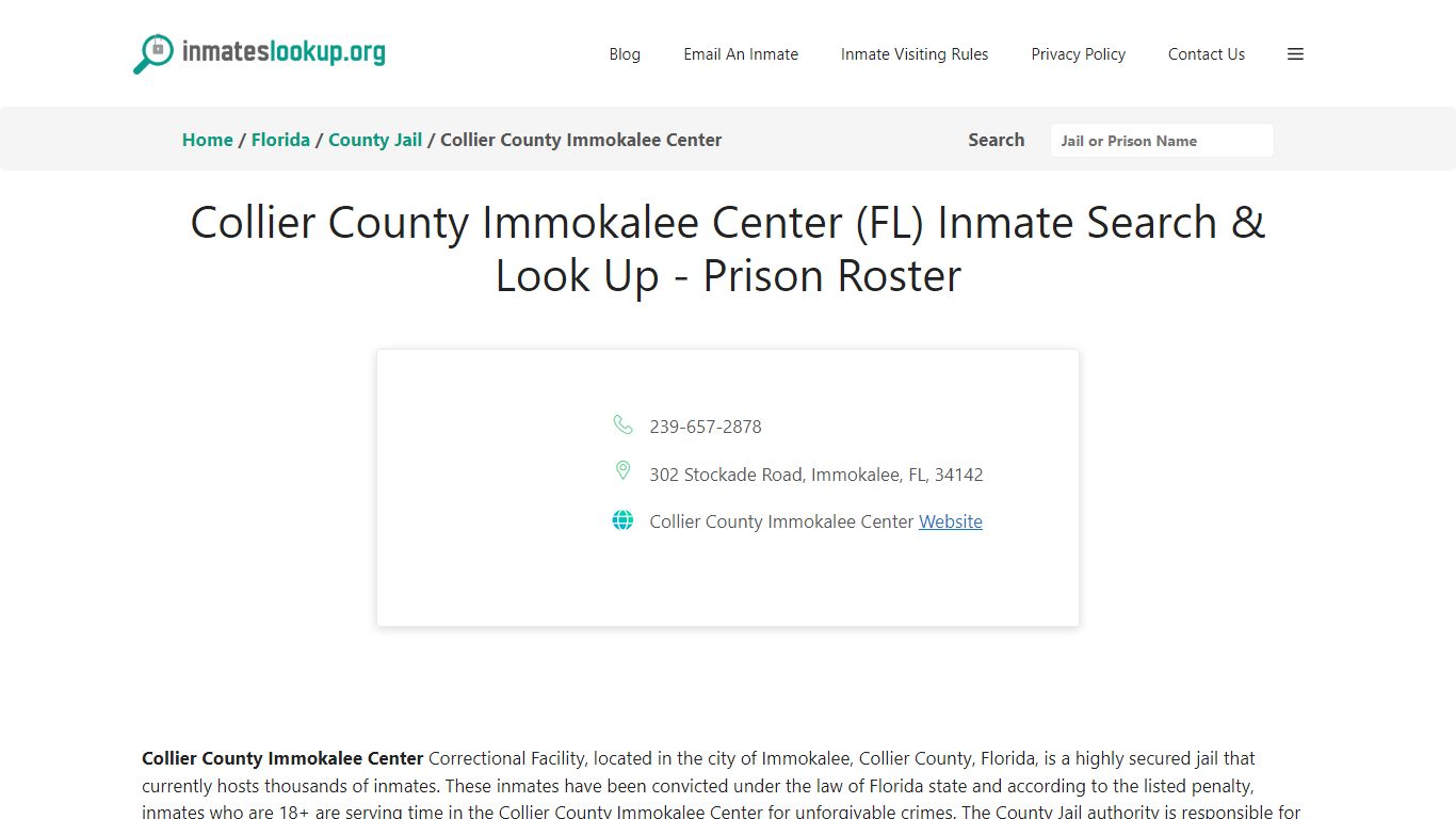 Collier County Immokalee Center (FL) Inmate Search & Look Up - Prison ...